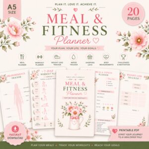 Meal & Fitness Planner Printable PDF | Weight Loss & Workout Planner