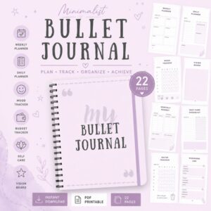 Minimalist Bullet Journal Printable | All-in-One Life Planner PDF | Weekly & Daily Planner | Goal, Budget, Habit & Mood Tracker | US Letter & A5