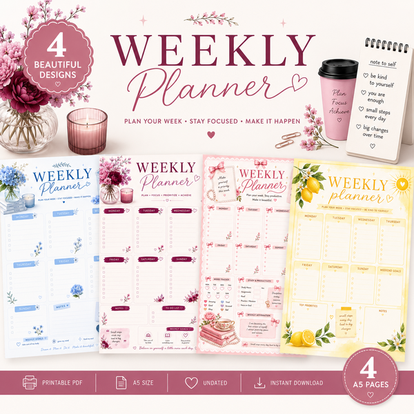 Weekly Planner Printable Bundle | 4 A5 Undated Planner Pages