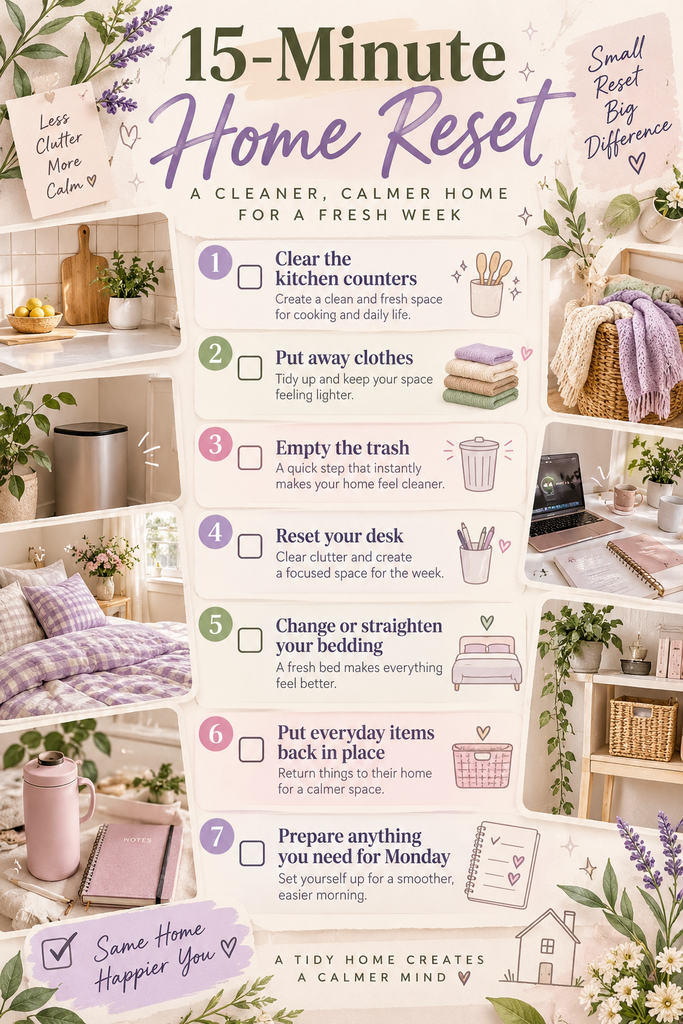 15-Minute Home Reset Checklist | 7 Simple Steps for a Clean, Calm & Cozy Home
