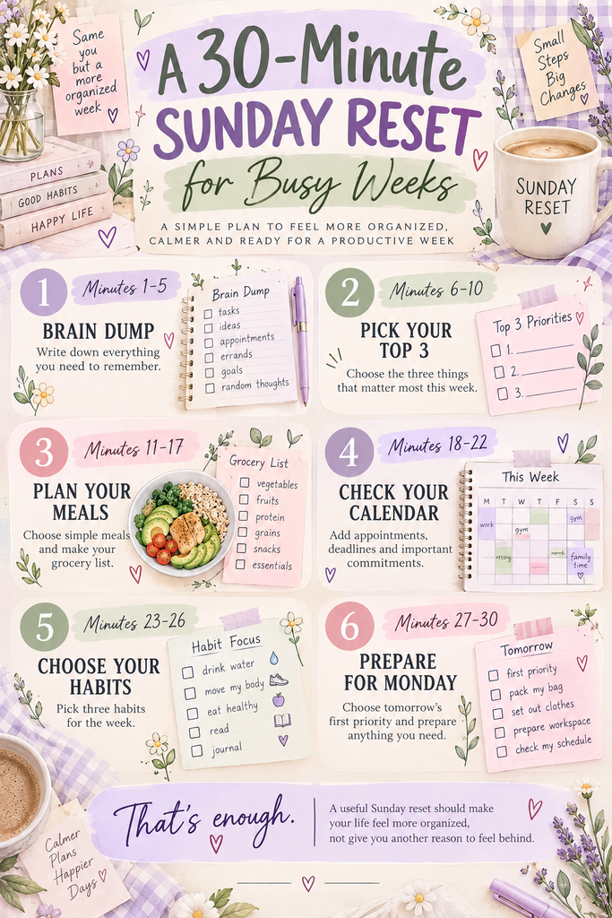 A 30-Minute Sunday Reset for Busy Weeks | 6 Simple Steps to Plan Your Week & Feel Organized